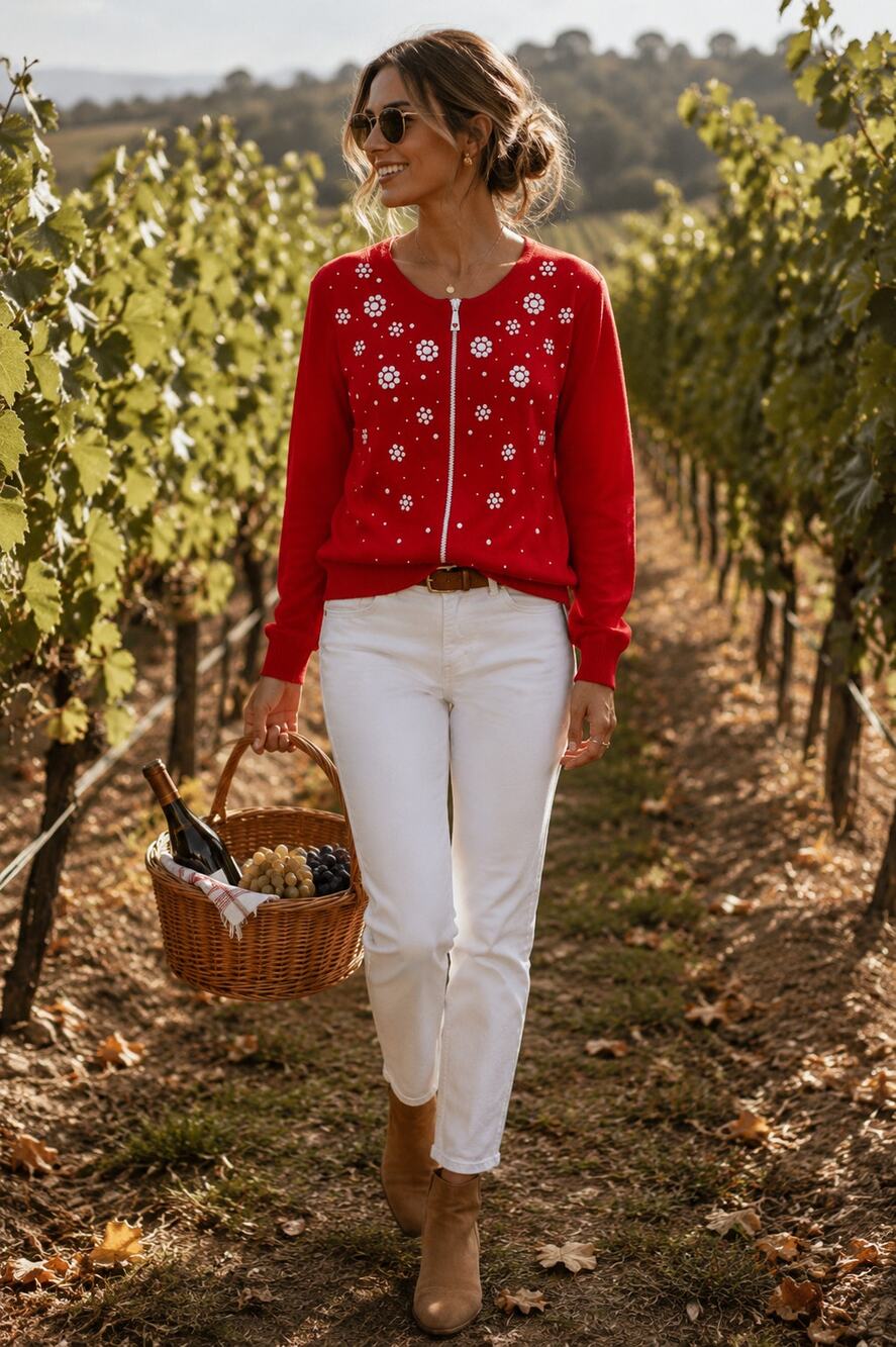 NWT C.D. Daniels Red Embellished Zip Front Cardigan Sweater Large